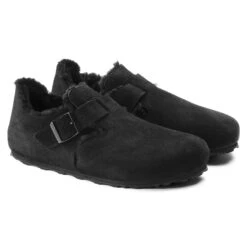Birkenstock London Shearling Suede Leather Black -Birkenstock Shop 1014961 pair