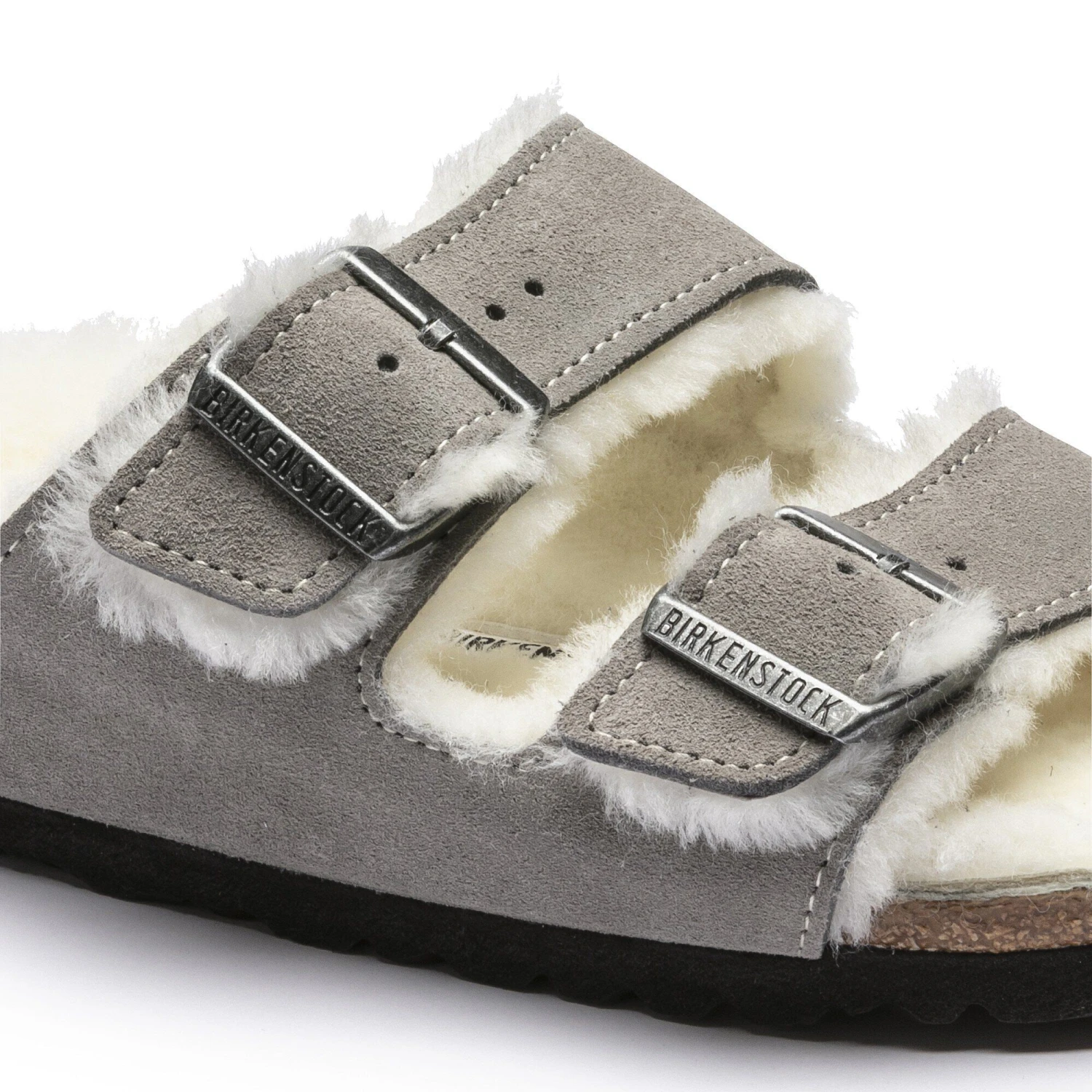 Birkenstock Arizona Shearling Suede Leather Stone Coin 4 Birkenstock Arizona Shearling Suede Leather Stone Coin - Image 4