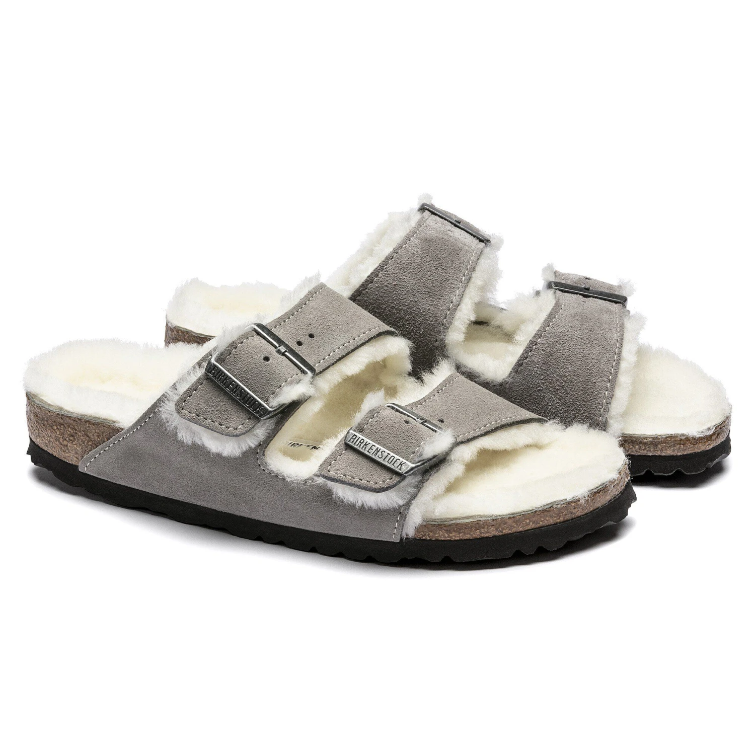 Birkenstock Arizona Shearling Suede Leather Stone Coin 6 Birkenstock Arizona Shearling Suede Leather Stone Coin - Image 6