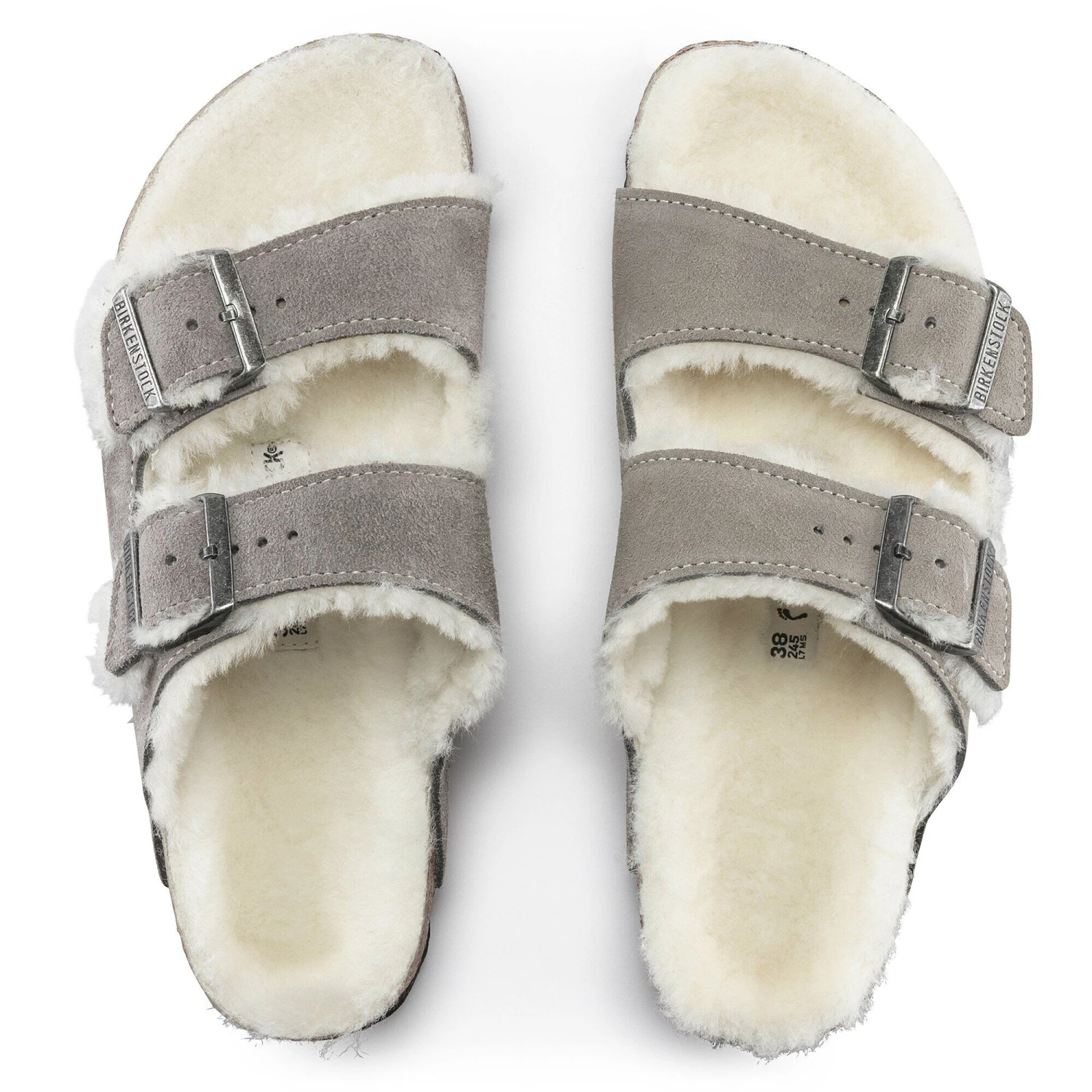 Birkenstock Arizona Shearling Suede Leather Stone Coin 2 Birkenstock Arizona Shearling Suede Leather Stone Coin - Image 2