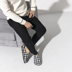 Birkenstock Zermatt Shearling Wool Felt Plaid White -Birkenstock Shop 1017543 f look m