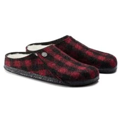 Birkenstock Zermatt Shearling Wool Felt Plaid Red -Birkenstock Shop 1017544 pair