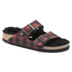 Birkenstock Arizona Shearling Wool Plaid Red