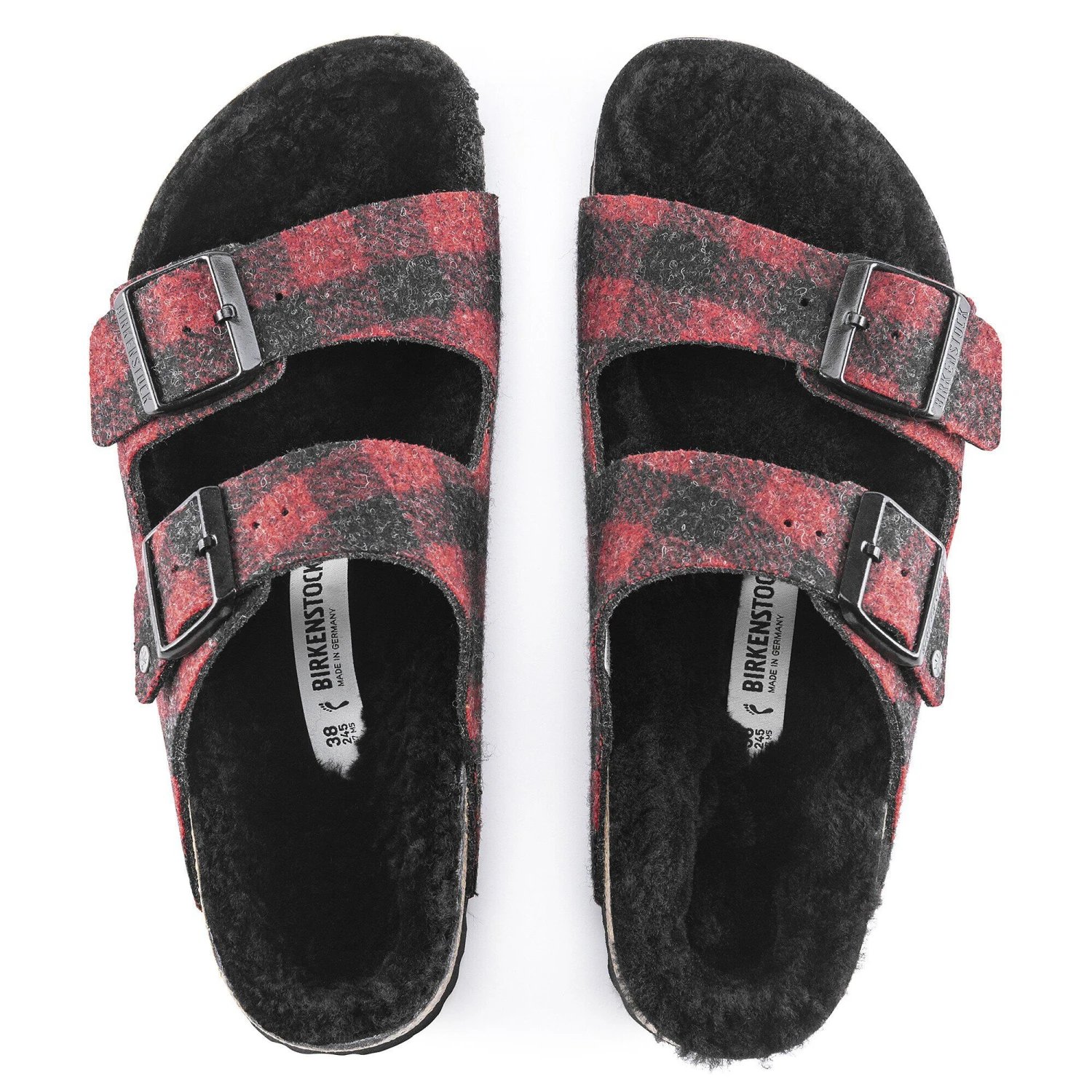 Birkenstock Arizona Shearling Wool Plaid Red 2 Birkenstock Arizona Shearling Wool Plaid Red - Image 2