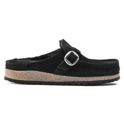 Birkenstock Buckley Shearling Suede Leather Black -Birkenstock Shop 1018126 side