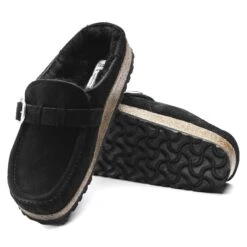 Birkenstock Buckley Shearling Suede Leather Black -Birkenstock Shop 1018126 sole