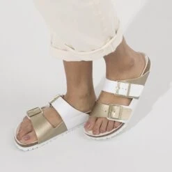 Birkenstock Arizona Split Birko-Flor White/Gold -Birkenstock Shop 1019996 f closeup f