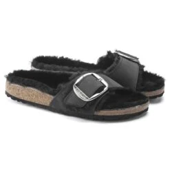 Birkenstock Madrid Big Buckle Shearling Oiled Leather Black -Birkenstock Shop 1020136 pair