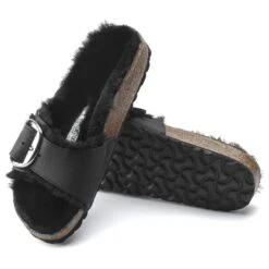Birkenstock Madrid Big Buckle Shearling Oiled Leather Black -Birkenstock Shop 1020136 sole