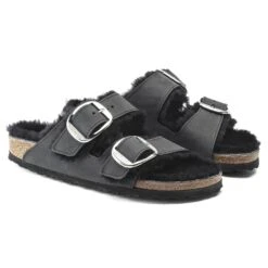 Birkenstock Arizona Big Buckle Shearling Oiled Leather Black -Birkenstock Shop 1020138 pair