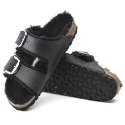 Birkenstock Arizona Big Buckle Shearling Oiled Leather Black -Birkenstock Shop 1020138 sole
