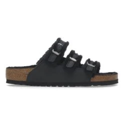 Birkenstock Florida Shearling Oiled Leather Black -Birkenstock Shop 1020357 side