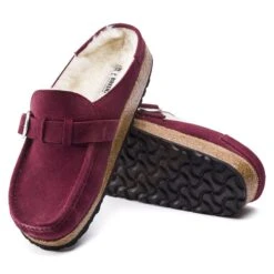 Birkenstock Buckley Shearling Suede Leather Maroon -Birkenstock Shop 1020657 sole