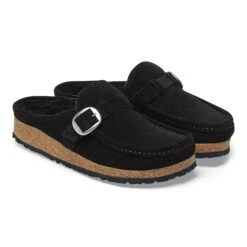 Birkenstock Buckley Shearling Suede Leather Black -Birkenstock Shop 1021036 pair