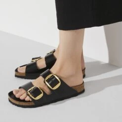 Birkenstock Arizona Big Buckle Natural Leather Patent High Shine Black -Birkenstock Shop 1021476 f closeup f