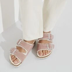 Birkenstock Arizona Shearling Suede Leather Pink Clay -Birkenstock Shop 1023254 f closeup f