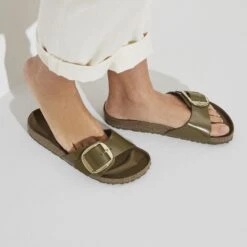 Birkenstock Madrid Big Buckle Natural Leather Patent High Shine Mud Green -Birkenstock Shop 1024141 detail 8