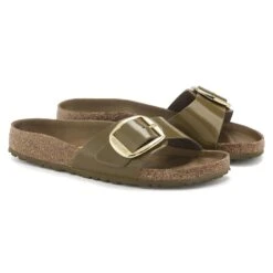 Birkenstock Madrid Big Buckle Natural Leather Patent High Shine Mud Green -Birkenstock Shop 1024141 pair