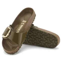 Birkenstock Madrid Big Buckle Natural Leather Patent High Shine Mud Green -Birkenstock Shop 1024141 sole