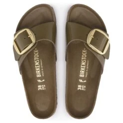 Birkenstock Madrid Big Buckle Natural Leather Patent High Shine Mud Green -Birkenstock Shop 1024141 top