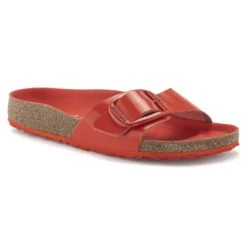 Birkenstock Madrid Big Buckle Natural Leather Patent High Shine Tomato