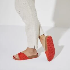 Birkenstock Madrid Big Buckle Natural Leather Patent High Shine Tomato -Birkenstock Shop 1024272 f closeup f