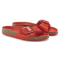 Birkenstock Madrid Big Buckle Natural Leather Patent High Shine Tomato -Birkenstock Shop 1024272 pair