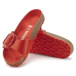 Birkenstock Madrid Big Buckle Natural Leather Patent High Shine Tomato -Birkenstock Shop 1024272 sole