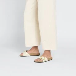 Birkenstock Madrid Big Buckle Natural Leather Patent High Shine Ecru -Birkenstock Shop 1025317 f look f