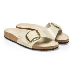 Birkenstock Madrid Big Buckle Natural Leather Patent High Shine Ecru -Birkenstock Shop 1025317 pair