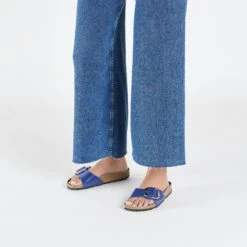 Birkenstock Madrid Big Buckle Natural Leather Patent High-Shine Cobalt -Birkenstock Shop 1025332 f look f