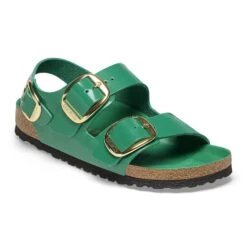 Birkenstock Milano Big Buckle Natural Leather Patent High Shine Digital Green