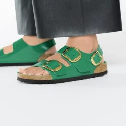 Birkenstock Milano Big Buckle Natural Leather Patent High Shine Digital Green -Birkenstock Shop 1025339 f closeup f