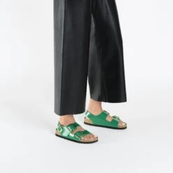 Birkenstock Milano Big Buckle Natural Leather Patent High Shine Digital Green -Birkenstock Shop 1025339 f look f