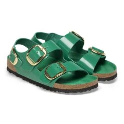 Birkenstock Milano Big Buckle Natural Leather Patent High Shine Digital Green -Birkenstock Shop 1025339 pair