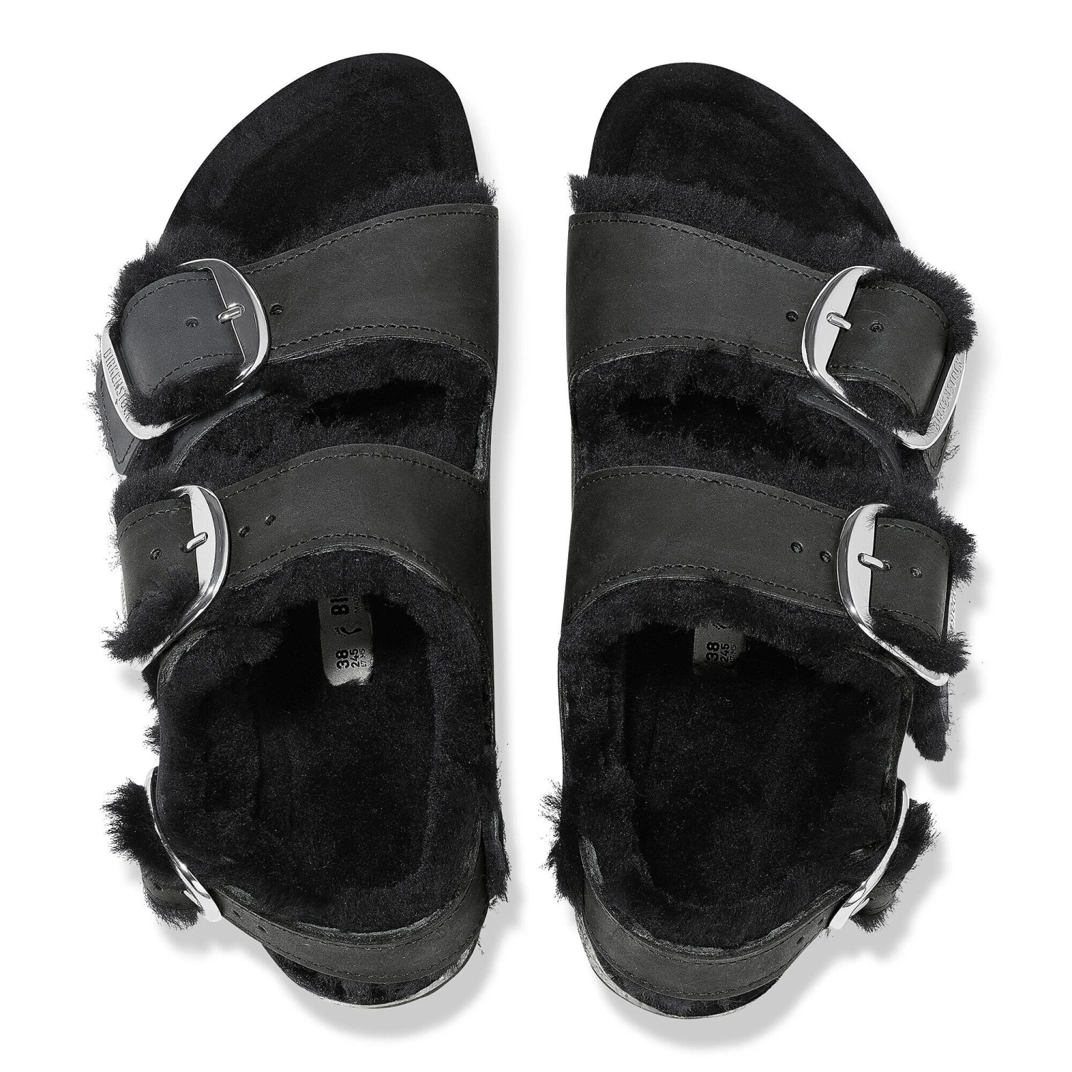 Birkenstock Milano Big Buckle Shearling Oiled Leather Black 2 Birkenstock Milano Big Buckle Shearling Oiled Leather Black - Image 2