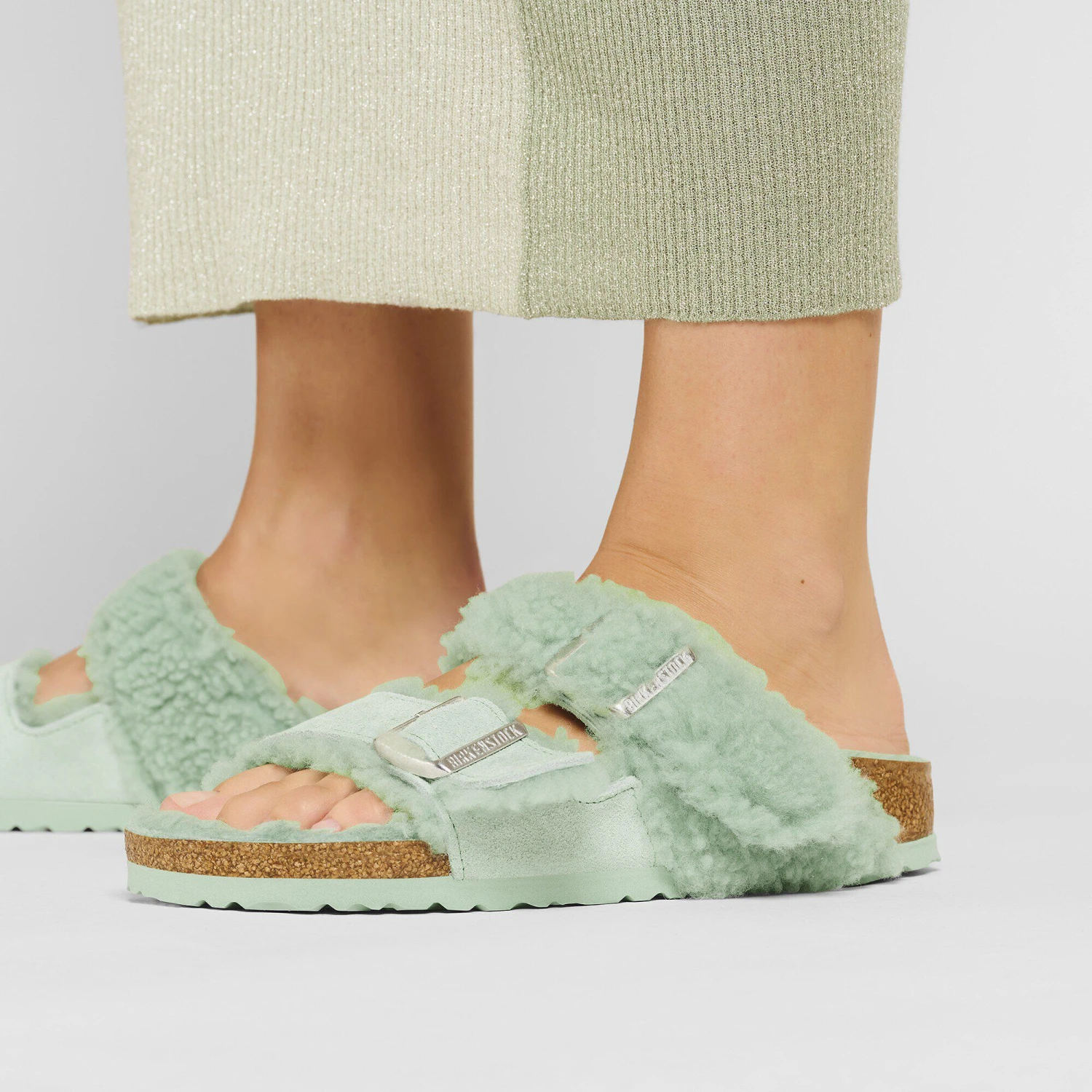 Birkenstock Arizona Teddy Split Suede Leather-Shearling Matcha 7 Birkenstock Arizona Teddy Split Suede Leather-Shearling Matcha - Image 7