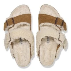 Birkenstock Arizona Teddy Split Suede Leather-Shearling Mink -Birkenstock Shop 1025541 top