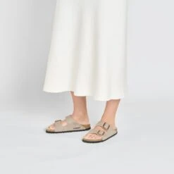 Birkenstock Arizona Shearling Synthetics Desert Dust Gray Taupe -Birkenstock Shop 1025573 f look f