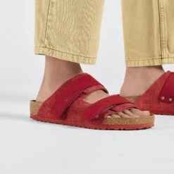 Birkenstock Uji Nubuck-Suede Leather Sienna Red -Birkenstock Shop 1025681 f closeup m