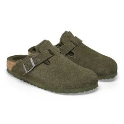 Birkenstock Boston Shearling Suede Leather Thyme -Birkenstock Shop 1025686 pair