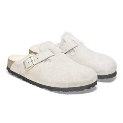 Birkenstock Boston Shearling Suede Leather Antique White -Birkenstock Shop 1026180 pair