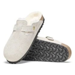 Birkenstock Boston Shearling Suede Leather Antique White -Birkenstock Shop 1026180 sole