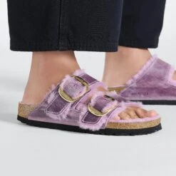 Birkenstock Arizona Big Buckle Shearling Oiled Leather Lavender -Birkenstock Shop 1026252 f closeup f