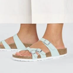 Birkenstock Franca Birko-Flor Embossed Shiny Surf Green -Birkenstock Shop 1026460 f closeup f