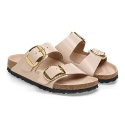 Birkenstock Arizona Big Buckle Natural Leather Patent High Shine New Beige -Birkenstock Shop 1026478 pair