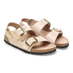 Birkenstock Milano Big Buckle Natural Leather Patent High Shine New Beige -Birkenstock Shop 1026511 pair