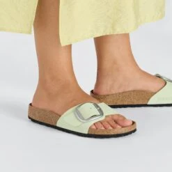 Birkenstock Madrid Big Buckle Nubuck Leather Faded Lime -Birkenstock Shop 1026517 f closeup f