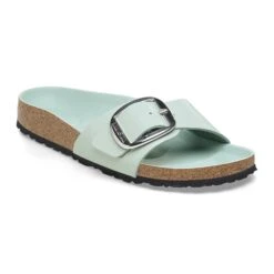 Birkenstock Madrid Big Buckle Natural Leather Patent High-Shine Surf Green