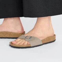 Birkenstock Madrid Vegan Synthetics Gray Taupe -Birkenstock Shop 1026627 f closeup f